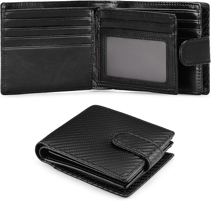 GOIACII Mens Wallet Large Capacity Genuine Leather RFID Blocking Bifold Wallets for Men with ID Window and 15 Card Slots