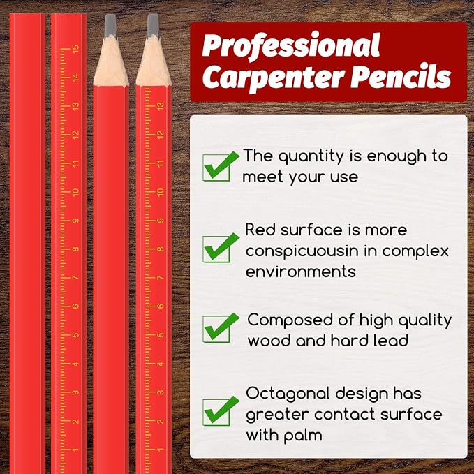 Zonon 100 Pieces Carpenter Pencils Bulk Octagonal Red Hard Black Carpenter Construction Pencils for Woodworking Marking and Concrete Marking
