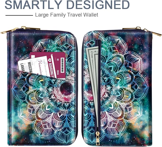 Family Passport Holder Wallet RFID Blocking Document Organizer | PU Leather Mulit-purpose Travel Wallet Credit Cards Case for Women Men, White Daisy