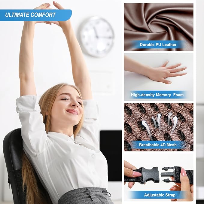 Lofty Aim Lumbar Support Pillow for Car, Car Seat Back Support for Driving | Memory Foam Car Lumbar Support for Driving, Car Back Cushion, Adjustable Straps, Lower Back Pillow, Breathable 4D Mesh, Brown