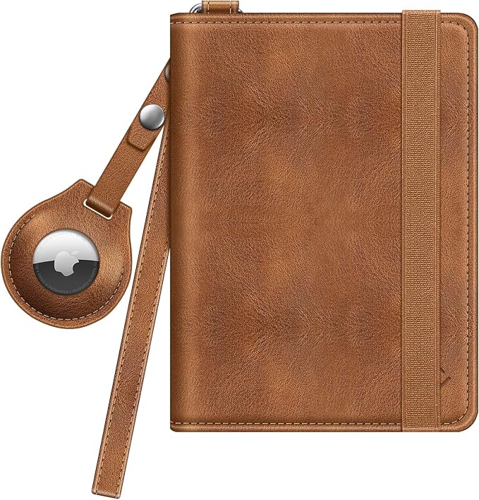 FINTIE Passport Holder with Airtag Holder, Slim Travel Wallet | RFID Blocking Passport Cover Protector Essentials with Credit Card Slots, Women/Men