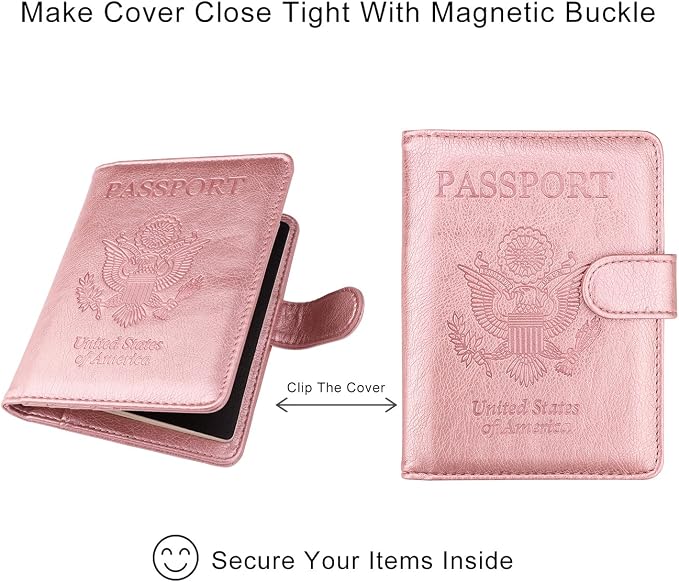 WALNEW Passport Holder for Travel, RFID Passport Wallet, Travel Essentials | PU Leather Passport Cover Case with Pen Holder, Travel Must Haves Accessories, Passport Book Holder for Women