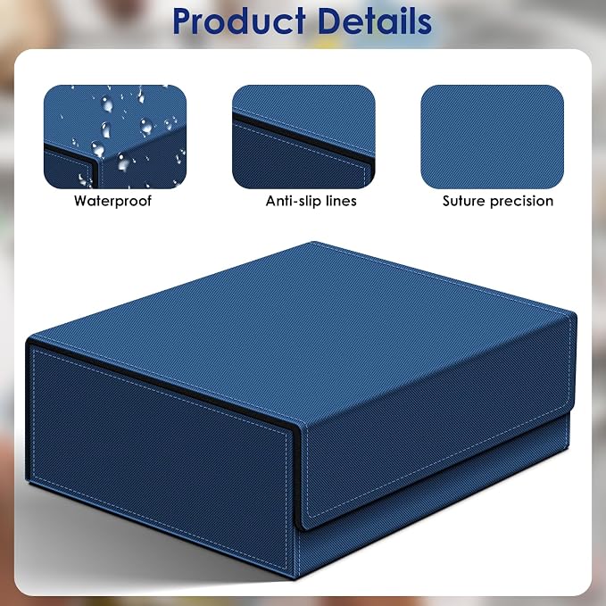 Homthy 1800+ Card Deck Case for Trading Cards, Leather Magnetic Closure Commander Card Storage Box Magic Card Holders Fit for MTG TCG and Sport Cards (Deep Blue)
