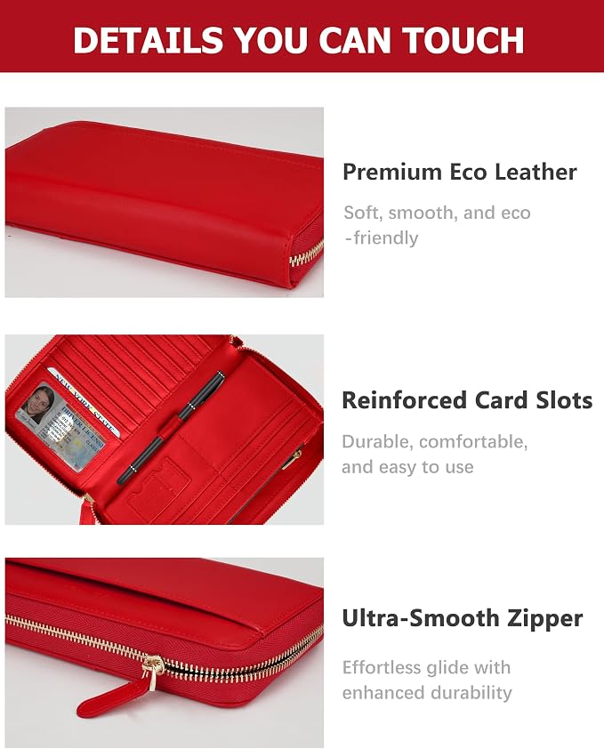 Large Travel Wallet for Women | RFID Blocking Zipper Wallet,Passport Holder Clutch with Wristlet