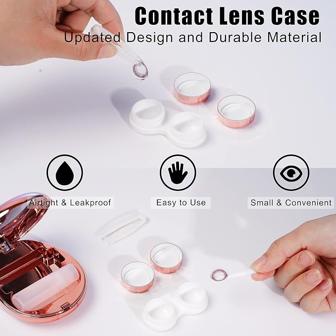 cauyuan Contact Lens Case Portable Travel Box with Cleaner Washer | with Mirror and Removal Tool Solution Bottle for Outdoor Daily Office