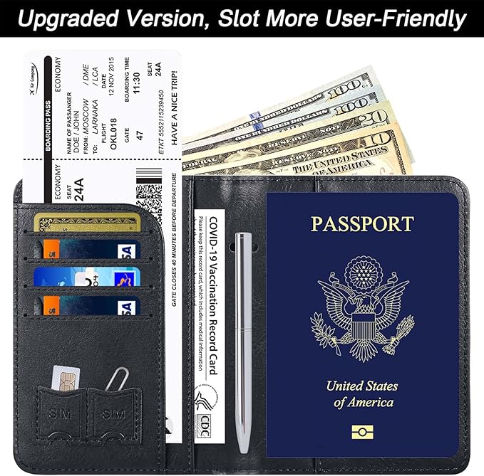 LOHASLIFE Passport Holder for Travel Essentials, Passport Cover Wallet | Leather Rfid Blocking Card Case, Travel Accessories, Vacation Luggage Must Haves, for Men Women