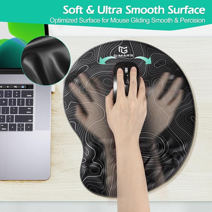 Gimars Upgrade Ergonomic Mouse Pad Wrist Rest with Memory Foam Massage Bump, Enlarge [ 30% Larger Moving Space] Mouse Pad Wrist Support with Nonslip PU Base for Laptop, Computer, Gaming & Office