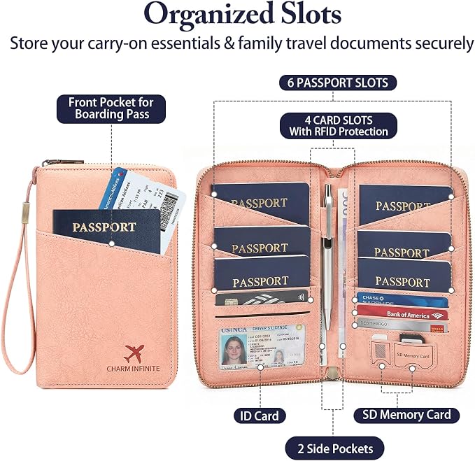 Family Passport Holder for Travel Women and Men RFID Blocking Passport Holder with Zipper Multi-functional Passport Wallet Passport Case Passport cover Travel Essentials