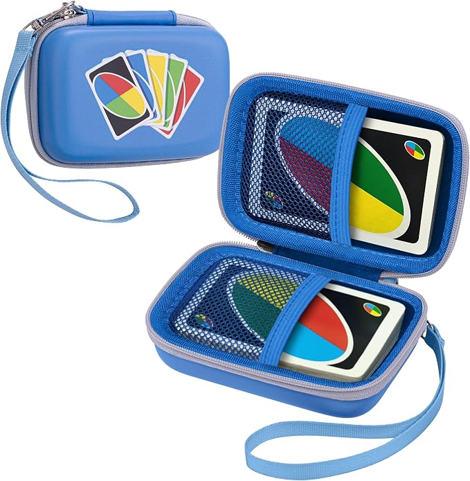 Leayjeen Cards Case Compatible with Skip BO/UNO/Pokemon/Phase 10 Card Game,Fits Up to 108 Cards,Carrying Storage Bag for Travel-Blue(Case Only)