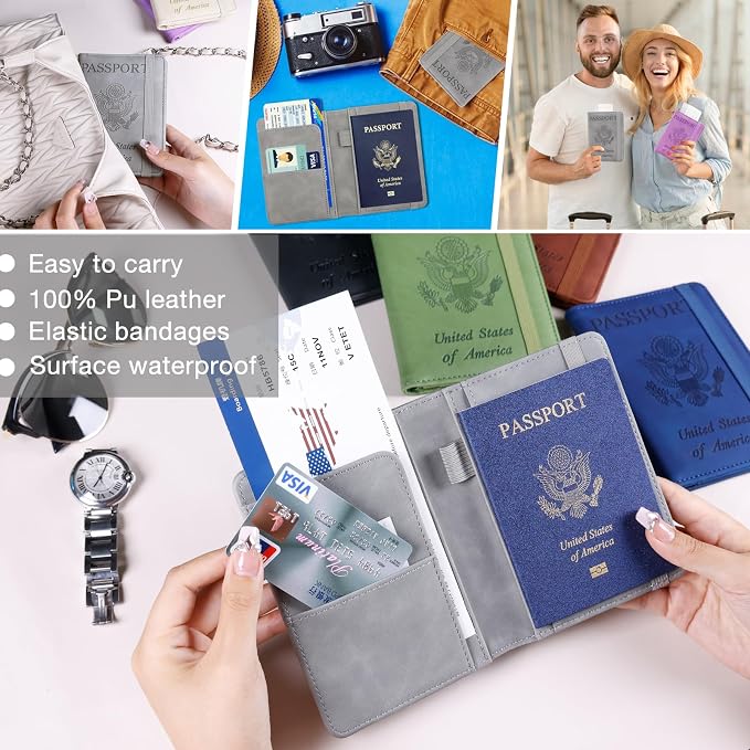 Melsbrinna Premium Leather Passport Holder Covers Case, Waterproof Rfid Blocking Travel Wallet Passport Holder with Pen Holder, Cute Passport Book for Women/Men