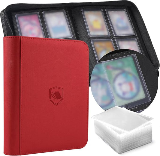 Toploader Binder, Holds 160 Toploaders, 100 Toploaders INCLUDED, 4-Pocket PU Cover Top Loader Binder for 3" x 4" Rigid Toploader, Ringless Double-Sided Toploader Card Binder for TCG, Sport Cards