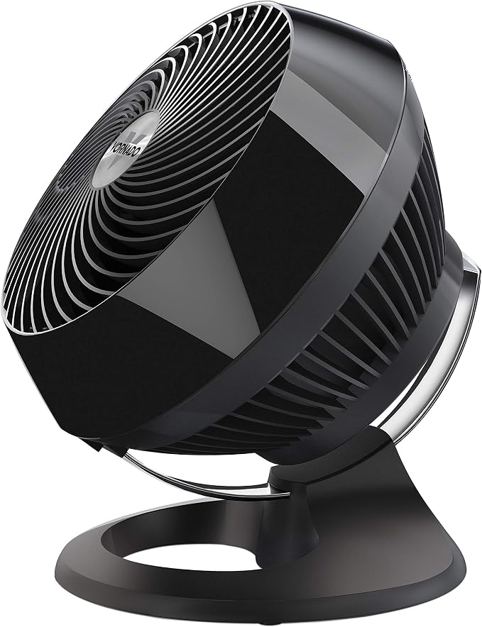 Vornado 660 Large Air Circulator Fan, 4-Speed, Whole Room Electric Fan with 90-Degree Tilt, Chrome Glide Bar, Quiet Cooling for Bedroom, Office, Dorm Room, Black Indoor
