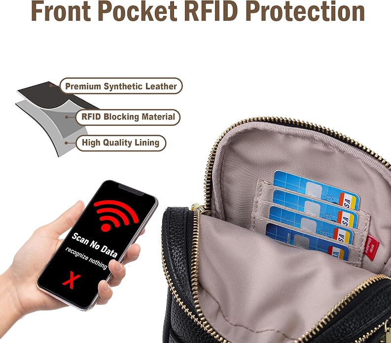 Anti Theft Crossbody Bag for Women, Small RFID Blocking Sling Purse with Zipper Lock for Travel, Vegan Leather