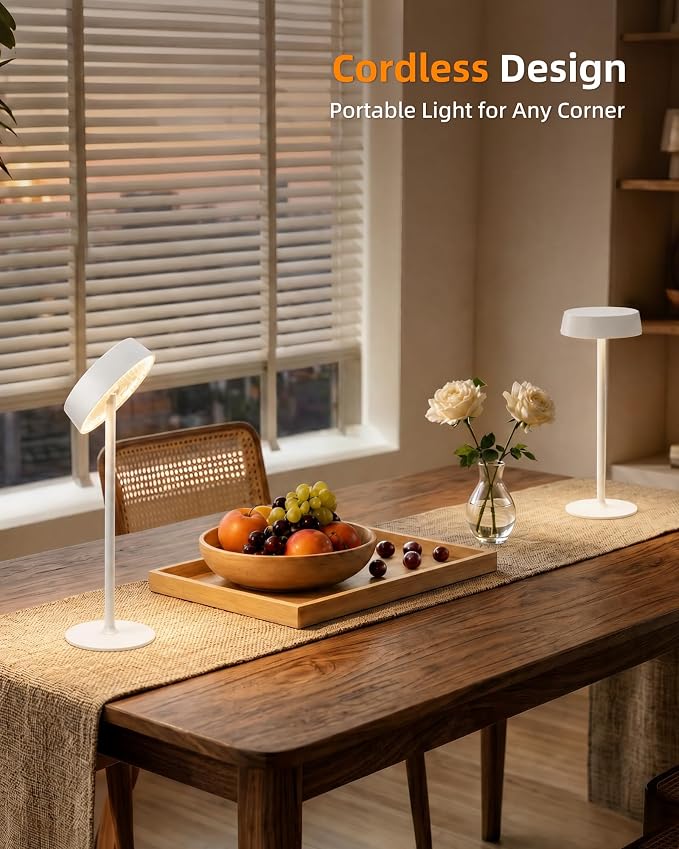 EZVALO Cordless Lamp, Rechargeable Table Lamp, Battery Operated | Portable Outdoor Waterproof, 3 Color Temps RGB, Dimmable Touch Control, LED Memory Function, Restaurant Dining Patio White1Pc