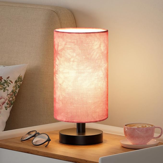 Small Table Lamps(Pink Shade - Black Base, 9" Inline Control) | 3000K LED Blub Included | 680 Lumens | Easy Assembly | Minimalist Design | E26 | for Kitchen | for Kids Room