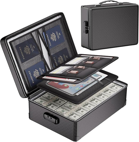 DocSafe Fireproof Document Box with Lock - 12 Layers Heat Insulated, Black | File Organizer Hard Case Safe Box with Fireproof Zipper, Home Safe Protects Important Documents, Passport, Cash