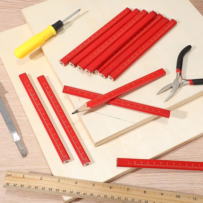 Lincia 300 Pcs Carpenter Pencils 7 Inch Octagonal Flat Carpenter Marking Pencils Hard Black Construction Contractor Pens for Woodworking and Concrete Marking(Red)