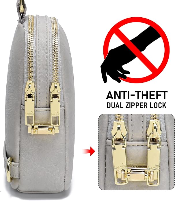 Anti Theft Crossbody Bag for Women, Small RFID Blocking Sling Purse with Zipper Lock for Travel, Vegan Leather