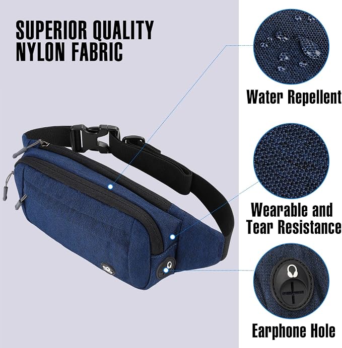 WATERFLY Small Fanny Pack Crossbody Lightweight Waist Bag for Woman Man | Adjustable extender strap, Slim compact, Water-resistant durable material, Breathable back pad, Multi-scene for travel, daily