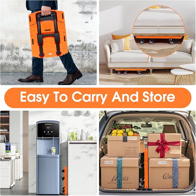 Voipvvii Folding Hand Truck500lbs, Portable Heavy Duty Dolly Cart, 6 Wheels Collapsible Luggage Cart with 2 Elastic Ropes - Compact Trolley Cart for Easy Moving - Ideal Hand Cart for Travel and More