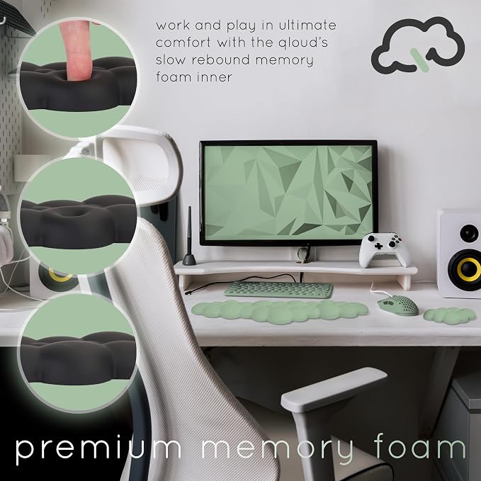 Green Cloud Keyboard Wrist Rest – Create-ables Qloud Green Wrist Rest for Computer Keyboard and Mouse, Ergonomic Memory Foam Wrist Pad with Non-Slip Base, Includes Cloud Mouse Pad