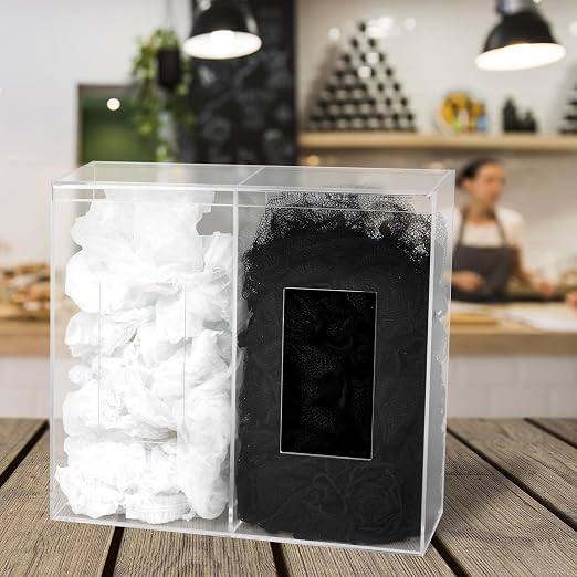 IneVibe 2 Compartment Hygiene Holder with Lid for Home or Office (Double) | Double Acrylic Dispenser For Hairnets, Glove Boxes, Face Masks, Plastic Bags, Tissue Boxes, Medical- Countertop or Wall Mount