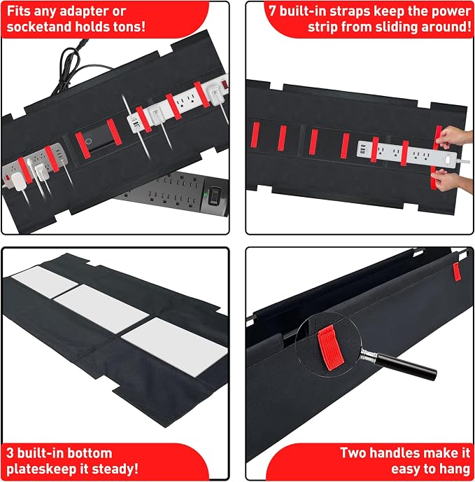 Under Desk Cable Management Tray – No Drill, 36" L x 6" W, Non-Scratch Silicone Clamps, 16 Cable Slots, Washable Honeycomb Base,Black