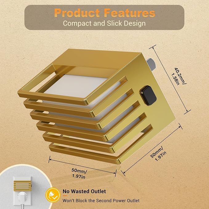 JandCase LED Night Light, Gold Night Lights Plug into Wall with Dusk to Dawn Sensor, Dimmable Plug in Night Light [2 Pack], Adjustable Brightness, 3000K Soft White Nightlight for Bedroom Bathroom