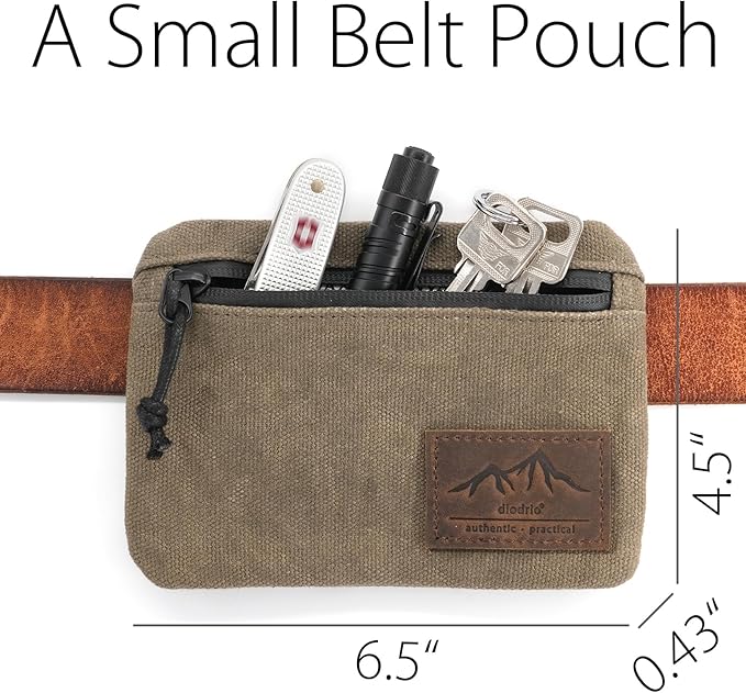 Belt Zipper Pouches for Men Women Compact EDC Pouch, YKK Zipper, Anti-theft Pickpocket Proof Safety Wallets, Waist Pack for Traveling Hiking, Water Resistant, Tough Waxed Canvas, Olive