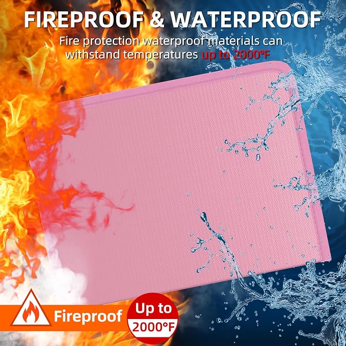 Fireproof Accordion File Organizer, Expanding File Folder with 13 Pockets | Portable Document Organizer with Waterproof Zipper & Labels, File Organizer for Important Document/Paper Storage, Pink