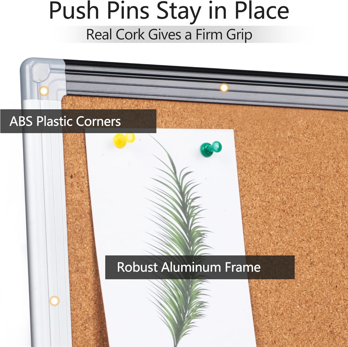 Board2by Cork Board Bulletin Board 24" x 18", Black/Sliver Aluminium Framed Corkboard, Office Board for Wall Decor, Large Wall Mounted Notice Pin Board with 18 Push Pins for School, Home & Office
