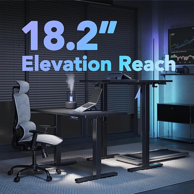 HUANUO AI-Powered Electric Standing Desk with Smart APP, Compatible with Alexa & Google, Adjustable Height, 6 Memory Settings, Sedentary Reminder, Ergonomic Sit-Stand Desk, 55-inch, Black