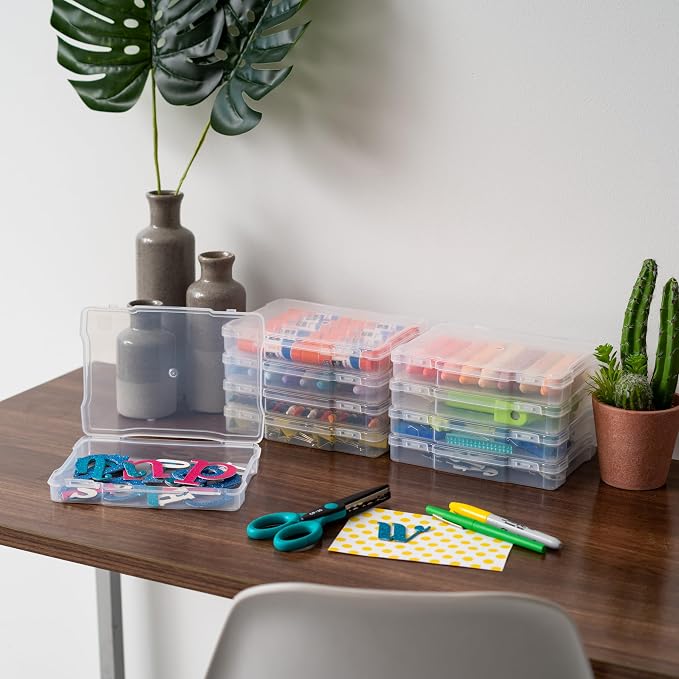 IRIS USA 5" x 7" |Made in USA| 10-Pack Photo Storage Box Organizer Containers for Pictures, Tasks, Stickers, Ephemera, & Flashcards - Clear