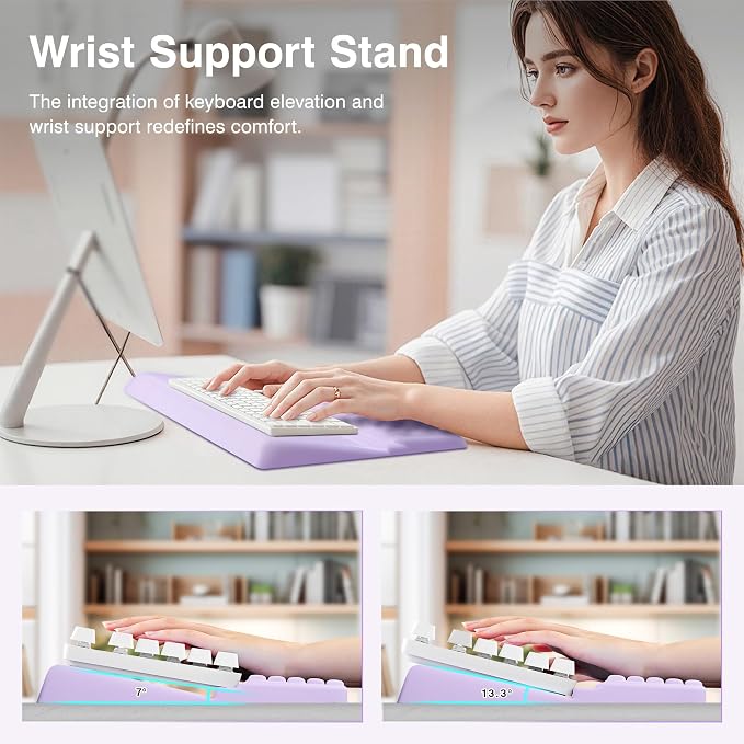 Ospelelf Keyboard Wrist Rest Stand Pad and Ergonomic Mouse Pad Set with Large Mousepad, Memory Foam Comfort, Premium Office Desk Accessories for Pain Relief, Purple