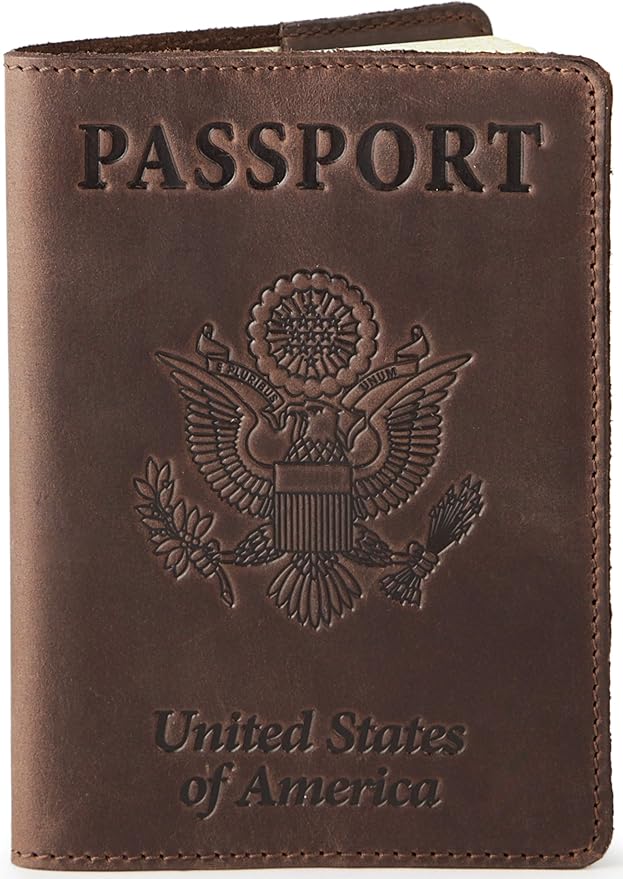 US Leather Passport Book Cover - Thin American Travel Passport Holder - Premium International USA Passport Protector Case for Women Men (Brown Vintage)