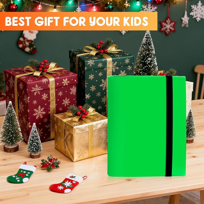 Trading Card Binder 9 Pocket, 360 Card Waterproof Folder with Side Loading Sleeves, Sturdy Card Collection Album for MTG, TCG, Game Cards & Sports Cards, 1 Pack, Green