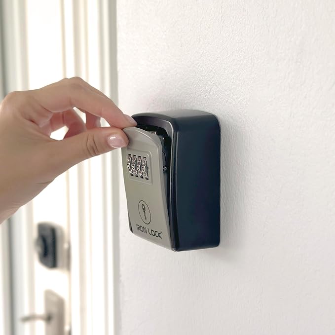 Iron Lock® Small Wall Mount Key Lock Box for Keys Outside (Grey) | Combination Lock, Resettable 4-Digit Code, Screw-In Wall Mount, Weather-Resistant Metal, No Battery or App, Holds 2 to 5 Keys