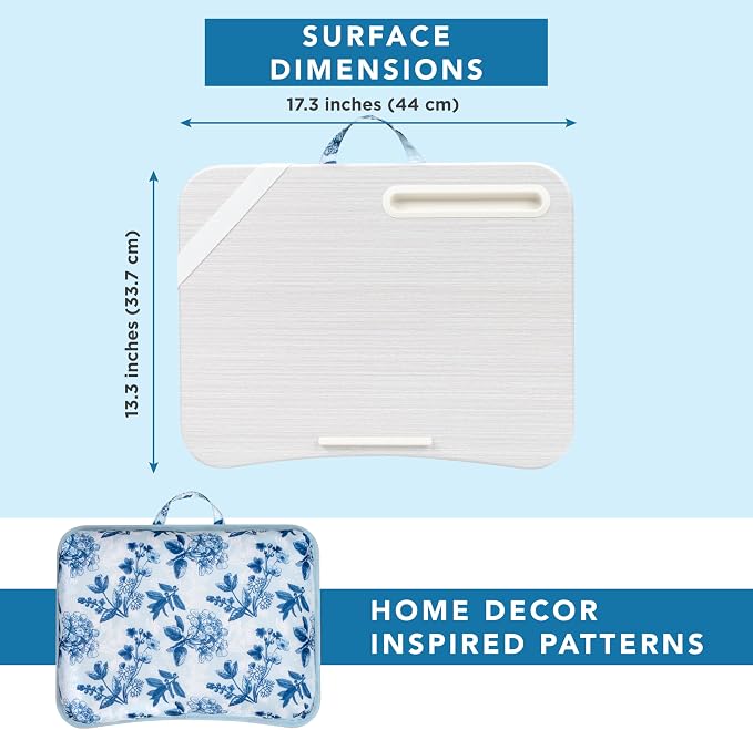 LAPGEAR Designer Lap Desk – Blue Blossoms, Fits 15.6” Laptops