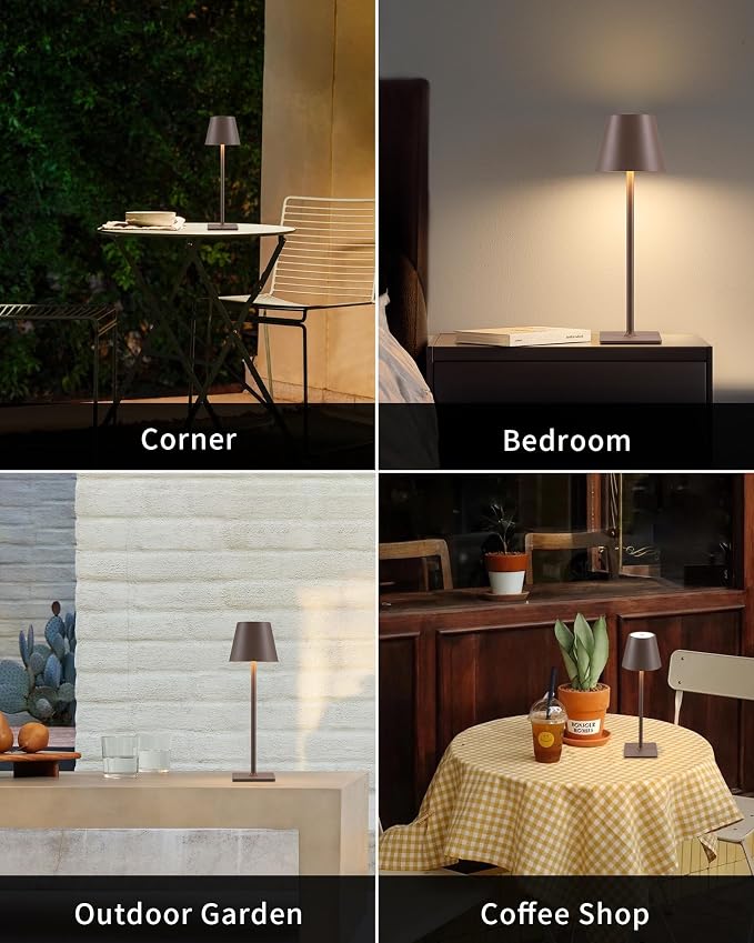 KDG 2 Pack Cordless Brown Table Lamps, Rechargeable Portable LED Desk Lamps | 4000mAh Battery Operated 3 Color Stepless Dimming Up for Restaurant, Bedroom, Outdoor Party, Camping, Coffee Shop, Nightlight