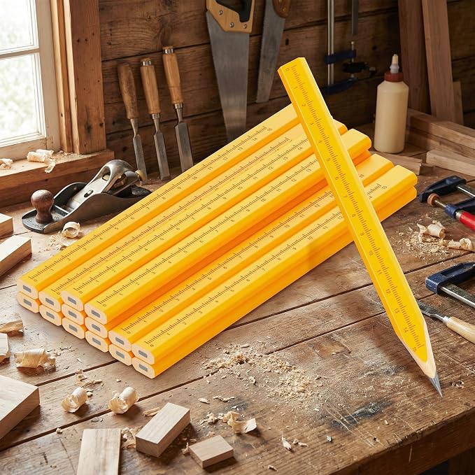 KR. LIF Carpenter Pencils with CM Scale – Framing Construction Pencil for Contractor & Woodworking 14-Pack (Yellow)