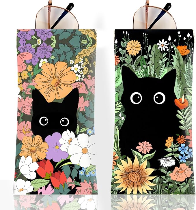 Anikathy 2Pcs Sunglass Eyeglass Glasses Case Soft PU Leather with Cleaning Cloth Cute Glasses Pouch Bag for Men Women Girs
