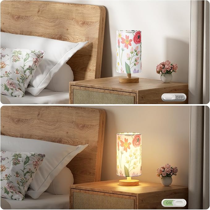 Small Table Lamps (Floral White Shade, 9" Inline Control) | 3000K LED Blub Included | 680 Lumens | Easy Assembly | Minimalist Design | E26 | for Kitchen | for Kids Room