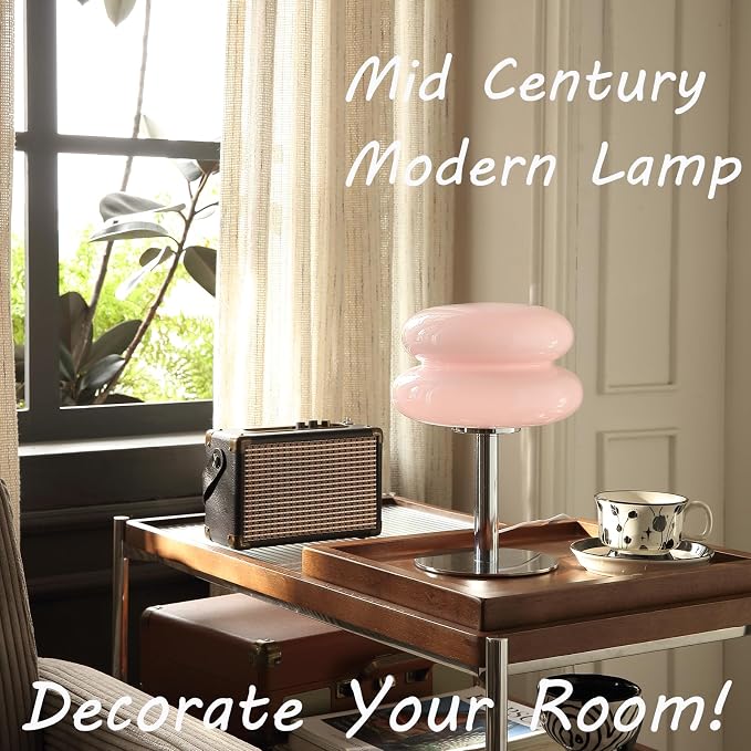 Glivpny Mushroom Table Lamp, Mid Century Modern Decor Lamp (Pink) | Cool Desk Lamps for Bedroom,Vintage Dimmable Bedside Small Cute Lamps, House Warming Gifts New Home Decor