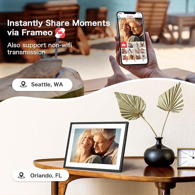 Frameo Digital Picture Frame, 10.1'' Frameo Digital Frame Wifi, 32GB, 1280*800 HD Touch Screen Digital Photo Frame, Wall Mountable, Auto-Rotate, Share Instantly, Wedding, Birthday Gifts for Women, Mom