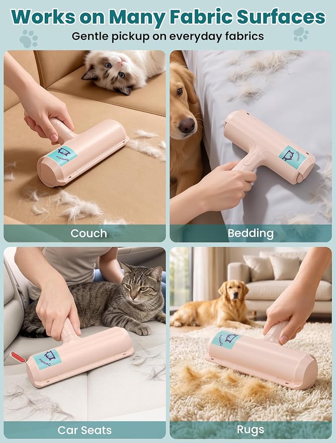 DELOMO Pet Hair Remover Roller, Reusable Lint Roller for Dog and Cat Hair | Portable Pet Hair Roller with Large Fur Bin, Fast Cleaning for Couches, Bedding, Rugs, Car Seats and Furniture, No Batteries
