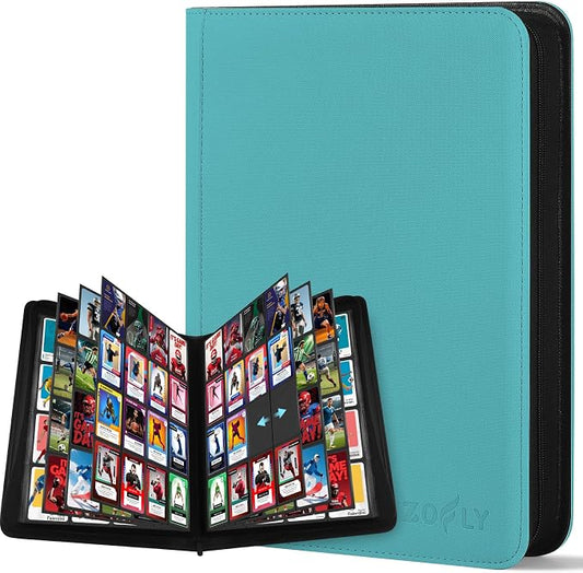 1000+ Pockets Trading Card Binder, 16 Pocket Zipper Binder Card Album, 32 Pack Double-sided Side Loading Non-Ring Card Binder, Card Holder Folders for MTG, TCG, Game Cards & Sports Cards, Teal