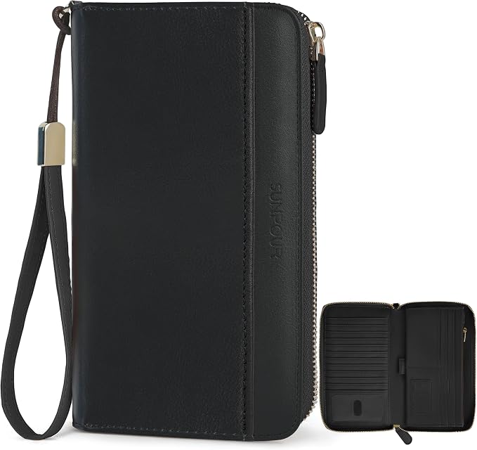 Large Travel Wallet for Women | RFID Blocking Zipper Wallet,Passport Holder Clutch with Wristlet