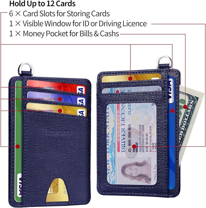 Slim Minimalist Front Pocket Wallet, RFID Blocking Credit Card Holder Wallet with Detachable D-Shackle for Men Women