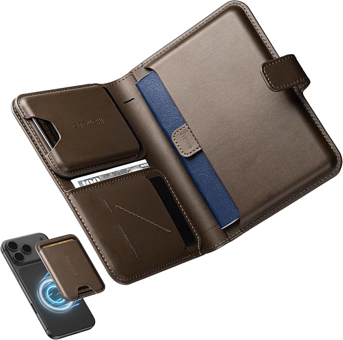 Stouchi AirTag Passport Holder with Pull Strap, RFID Blocking Magnetic Case | Patented 1-sec Pull Strap; Detachable Magnetic Card Wallet; Zero-rattle AirTag Slot; Certified RFID Blocking; Ultra-slim