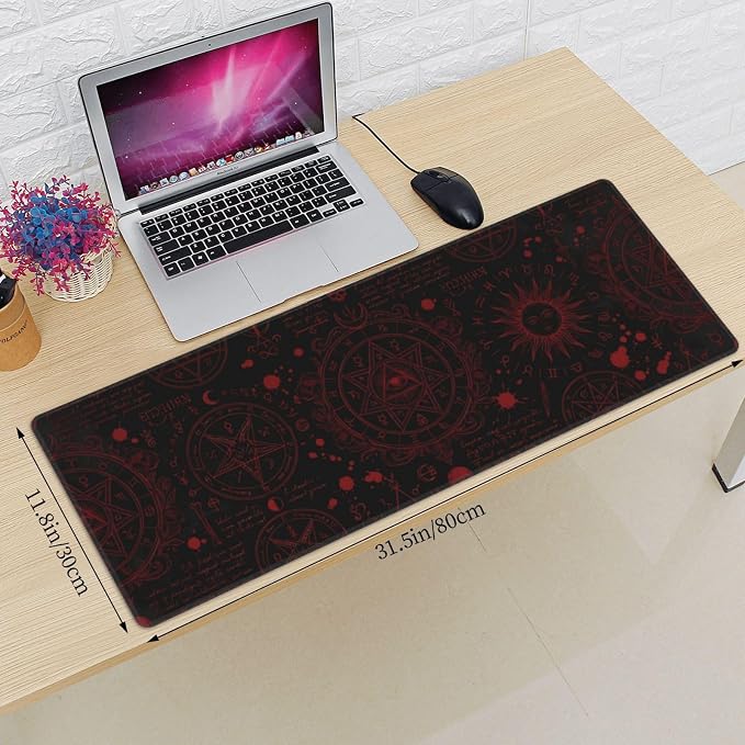 Mysterious Gothic Gaming Mouse Pad Large Extended Desk Mat Non-Slip Rubber Base Keyboard Pad with Stitched Edges for Office Gaming 31.5x11.8 in